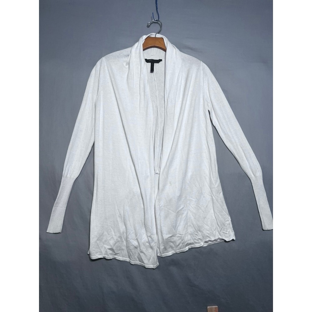 BCBGMAXAZRIA White Open Front Draped Cardigan Pleated Back XS